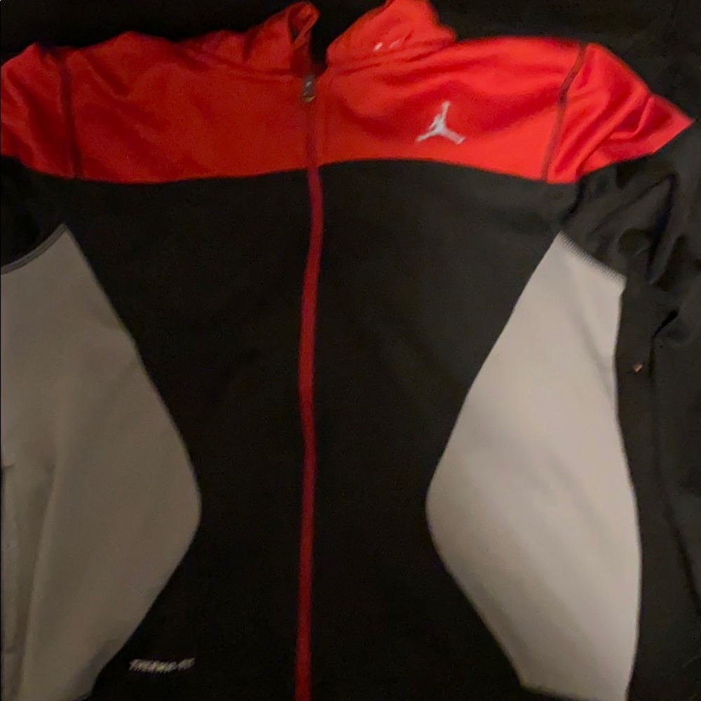 Jordan hoodie red black and grey